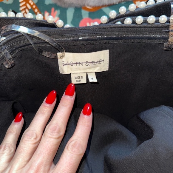 Sachin & Babi Keira Black Strapless Faux Pearl Bow Evening Gown•Sz4•NWT•MSRP$895 - Picture 5 of 6